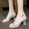 Women Sandals with Elastic Fashion Women Hasp Transparent Thick Heel High Heeled Leisure Shoes Sandals Clear Shoes Women 789