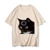 Funny Cat Emotion Print Loose T-shirt Kawaii Summer Fashion 100% Cotton Short Sleeve Y2k Women's Men Clothes Aesthetic Outfits