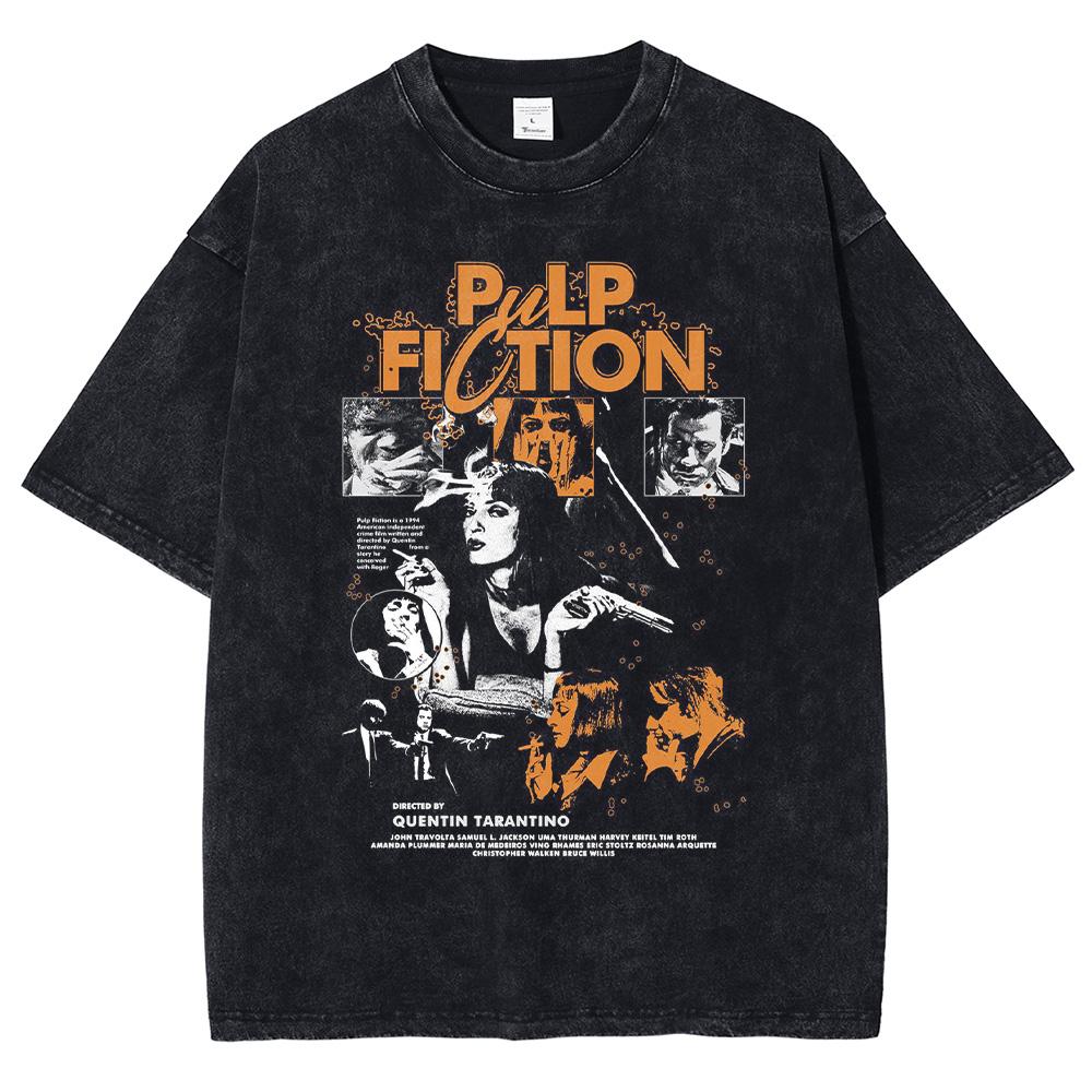 2026 Retro Fading Black Tshirt Street Wear Film And Television Pattern Tshirt Printed Mens Tshirt Cotton Gym Top