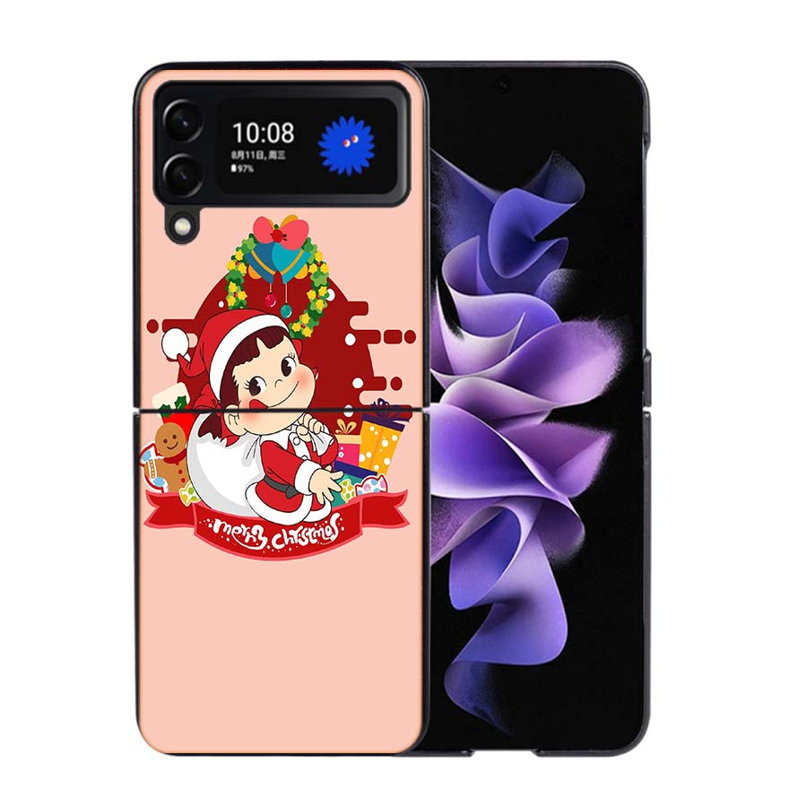 F-Fujiya M-Milky P-Peko C-chan Cartoon Phone Case For Samsung Z Flip 7 6 5G Galaxy Z Flip4 Z Flip5 Z Flip3 Coque Black Hard PC S