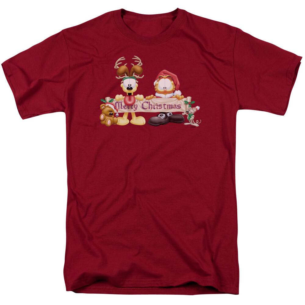 26 Garfield Christmas Banner T Shirt Mens Licensed Odie Comics Tee Cardinal Unisex T-Shirt