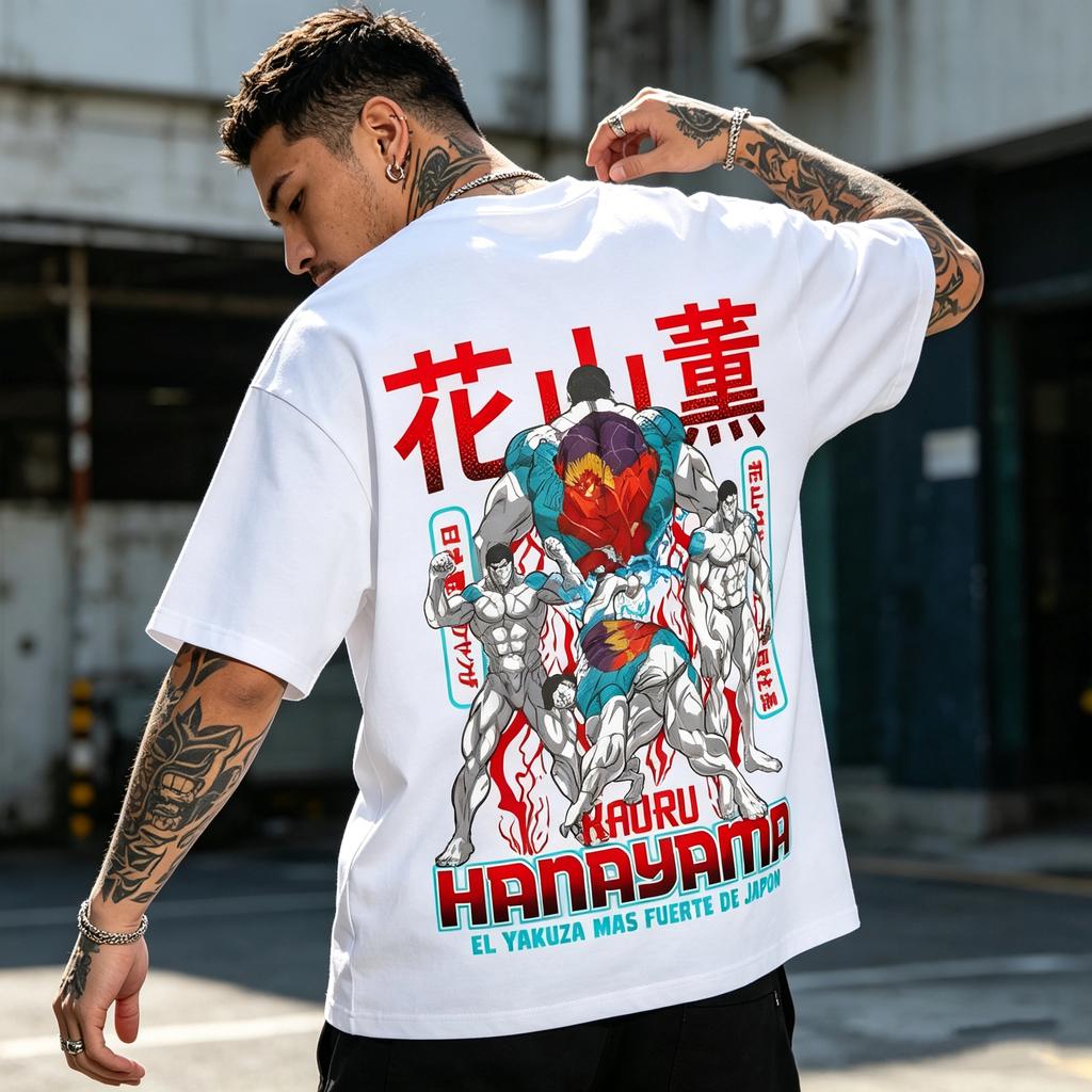Anime Baki Kaoru Hanayama Front Back Printed Tshirt Unisex Baki The Grappler Unisexga Graphic Tee Harajuku Streetwear Cotton