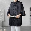 Модная Мужская Рубашка с Узором Дракона Социальная С Коротким Рукавом Однотонная Свободного Покроя Повседневная Повседневная Рубашка Китайского Типа