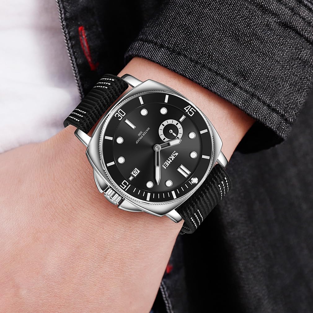 Часы для спорта черные часы на руку стильные брендовые часы с нейлоновым ремешком водонепроницаемые большие повседневные деловые аналоговые флуоресцентные роскошные настоящие черные часы для