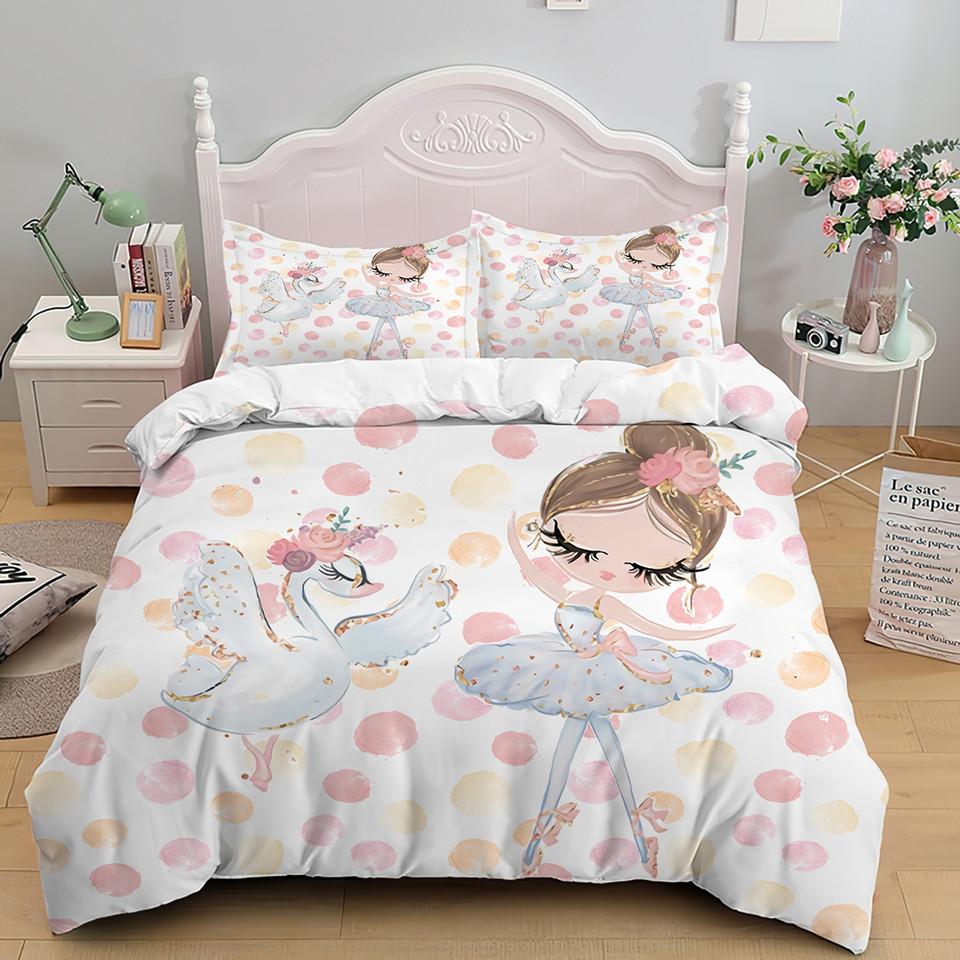 Cartoon Ballet Dancing Girl Duvet Cover Set Princess Style Twin Size Bedding Set Kids Girl Nordic Bed Cover Full Twin Queen King