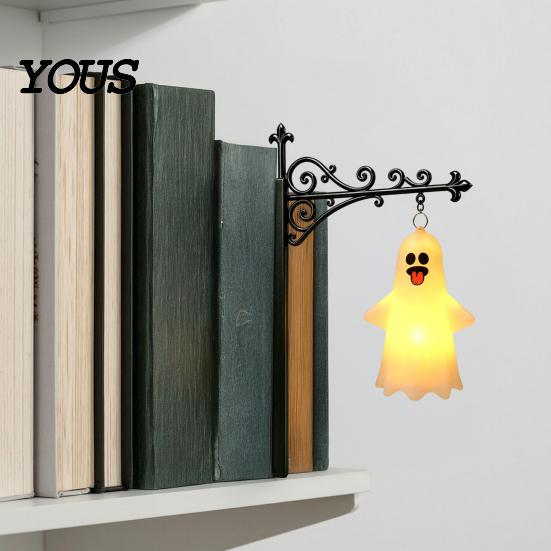 Декоративный уголок для книг со светом, Светильник для книжной полки на Хэллоуин, Винтажная металлическая полка-лампа, Работает от батареек, Аксессуары для комнаты в стиле Dark Academia, Теплый светодиодный ночник для