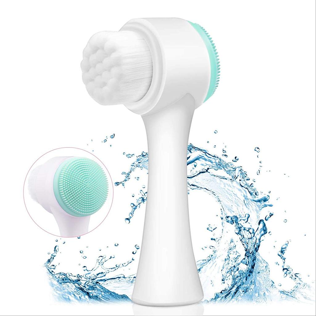 2 In 1 Facial Cleansing Brush, 3D Double Manual Silicone & Soft Bristles Face Brush