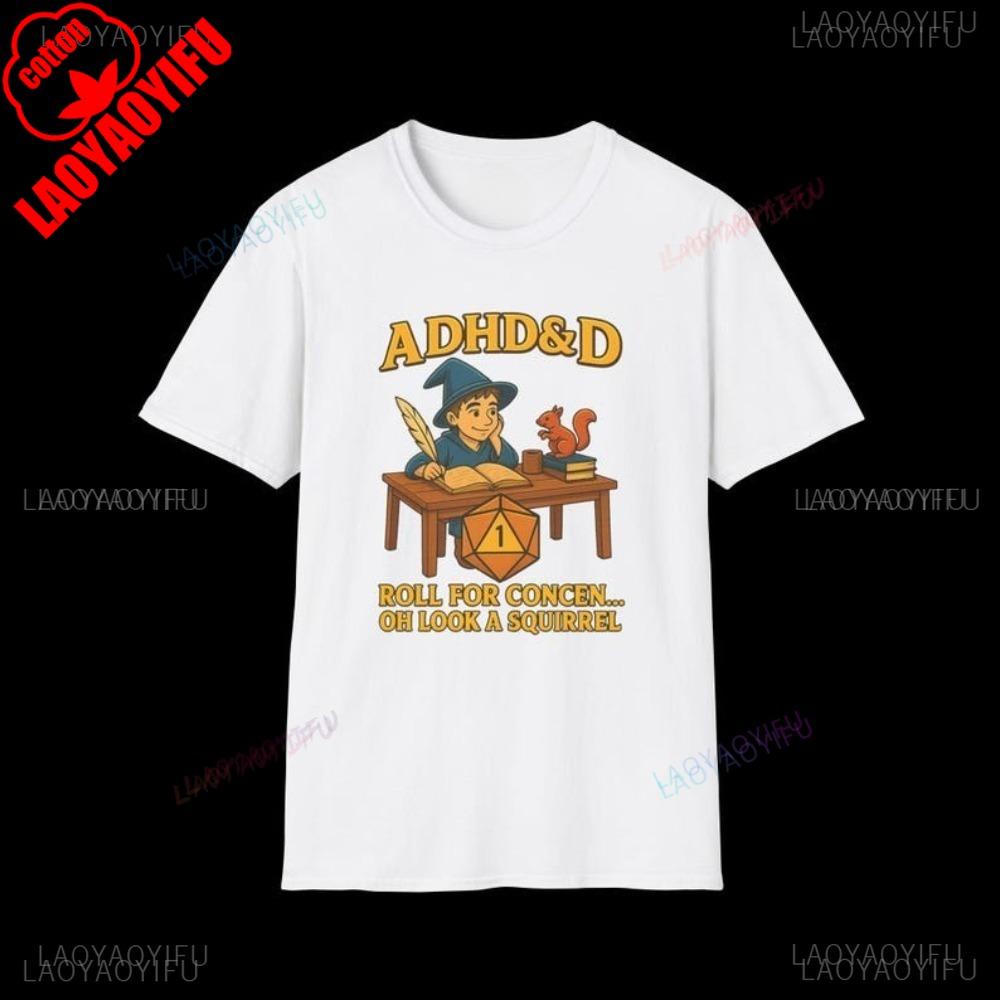 Funny Tabletop Gaming ADHDD TShirt Roll for Concen Oh Look A Squirrel Tshirt Dungeons and Dragons Casual Fahsion Harajuku Tees