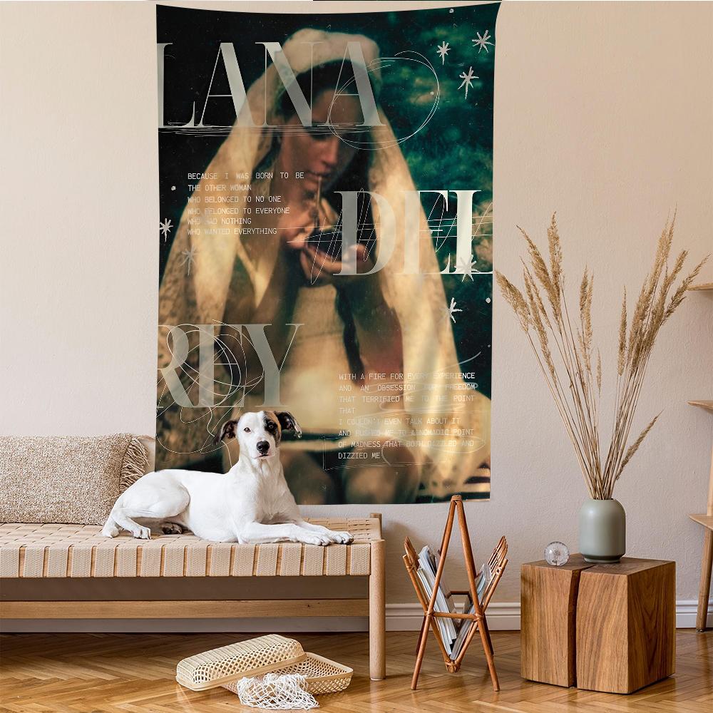 Lana Del Rey 2023 Album Wall Tapestry Monochrome Portrait with Tracklist Text Wall Hanging for Indie Music Fans Bedroom Decor