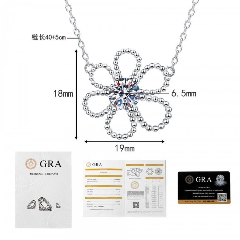 D Color Moissanite Necklace 5-Petal Flower Choker Ins Style Camellia Women