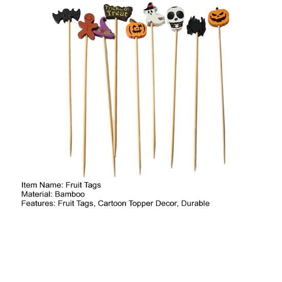 100PCS Disposable Cocktails Tags, Halloween Pumpkin Ghost Bat Decor Bamboo Skewers, Sharp Tip Party Picks for Fruits Snacks Cakes Bar