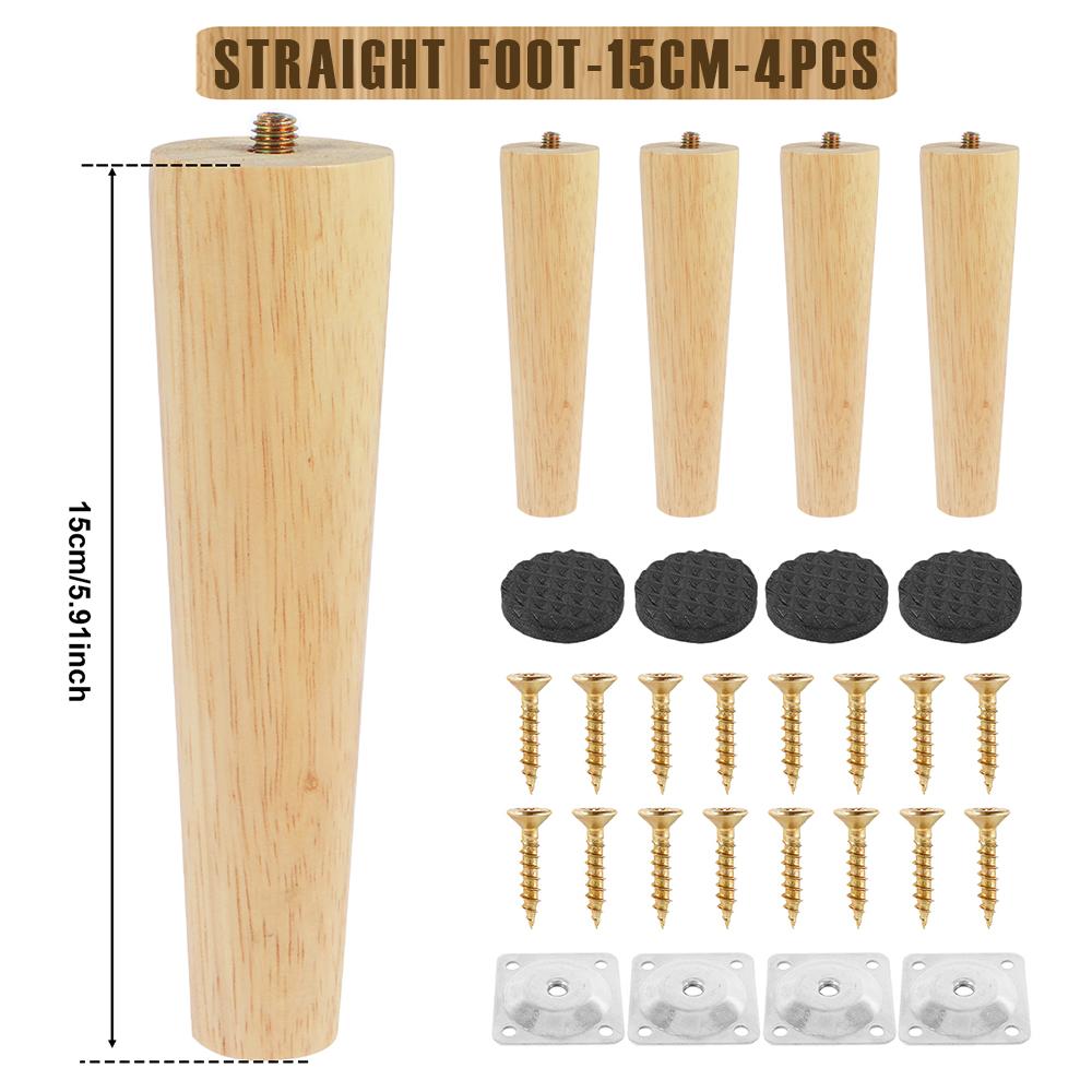 4/8Pcs Wooden Furniture Legs 8/15/20/25cm Oblique/Straight Table Feet Non-slip Chair Feet with Accessory Protective Pad for Sofa