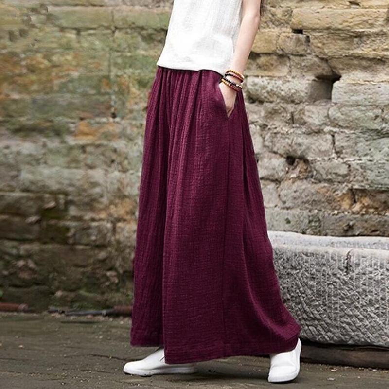 Spring Fashion Cotton Wide Leg Pants Plus Size Female Loose Casual Cotton Linen Pants Trouser Vintage Long Pants