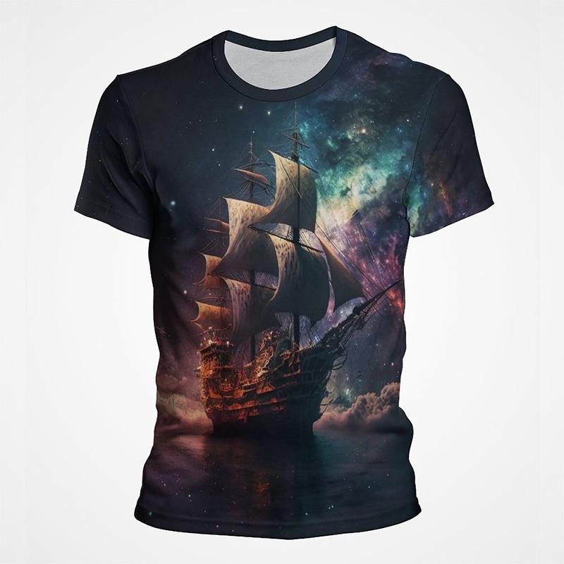 Sail Boat Pirate Ship Graphic T Shirts Men 3d Printing Short Sleeve Tee Tops Casual Mens Oversized Streetwear Tshirt Ropa Hombre