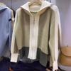 Контрастная цветная вставка лацкан свитер куртка кардиган женский новый дизайн двусторонняя молния вязаный свитер тренд