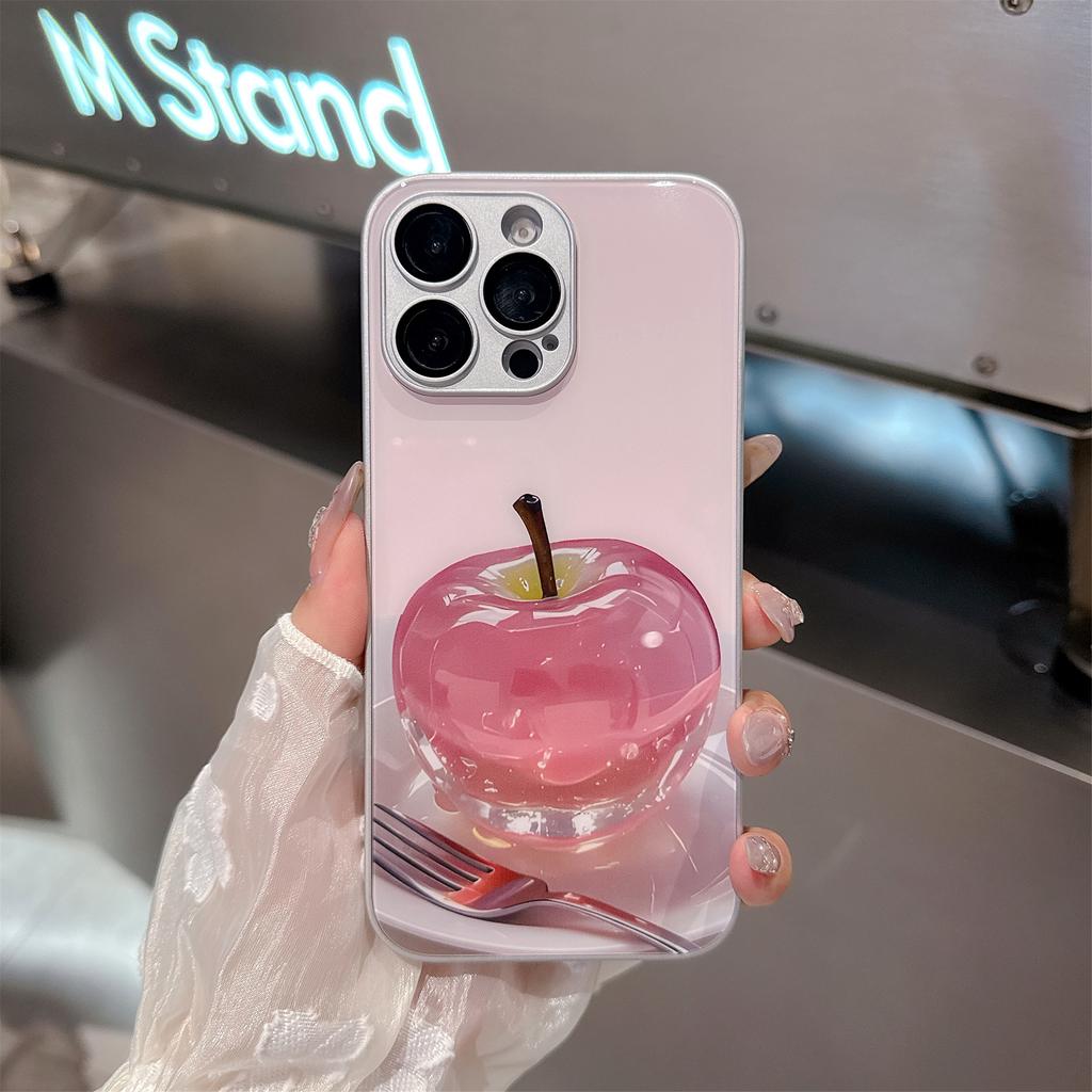 For iPhone 15 Pro Case Mirror Painted Fruit Pattern TPU+Acrylic Phone Cover