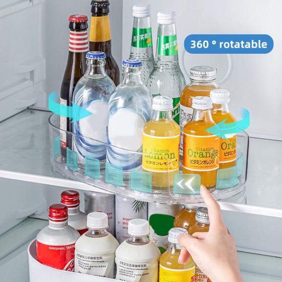 Fridge Storage Box Spice Rack 360-Degree Rotatable Design Large Capacity Transparent Turntable Condiment Organizer