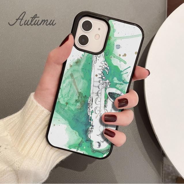Чехол для телефона Saxophone Watercolor Art для iPhone 11 12 13 14 Pro Max mini X XR XS SE 2020 6S 7 8 Plus Samsung Galaxy S21 S22