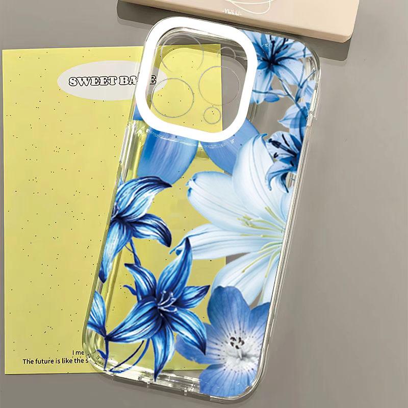 Элегантный чехол для телефона с принтом синих цветов и лилий Для Samsung Galaxy A36 A33 A55 A34 S25 Ultra S24 FE S23 S22 S21 Plus Мягкий прозрачный чехол