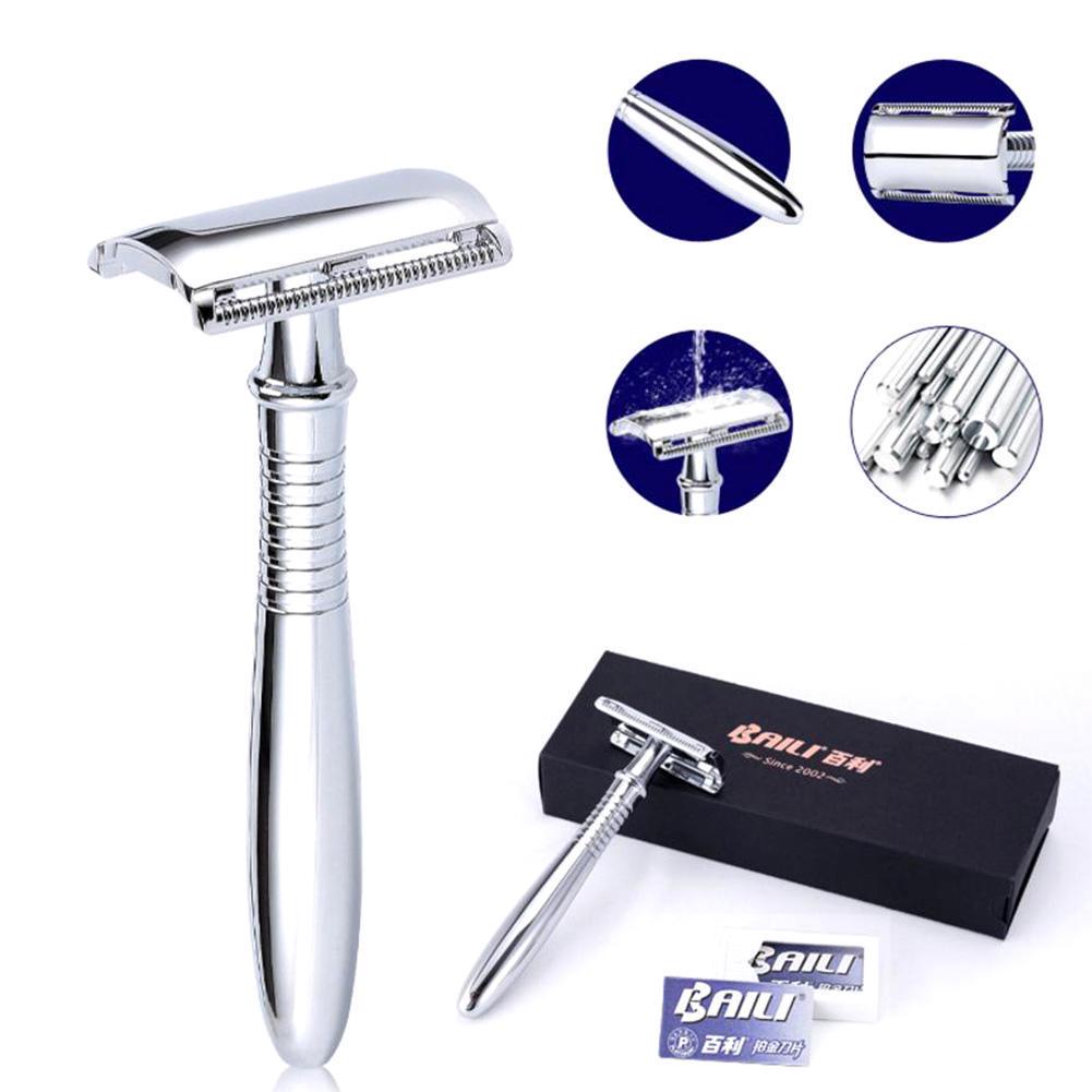 Manual Chrome Long Handle Barber Shaving Safety Blade Razor Classic Stainless Shaver Face Care Tool