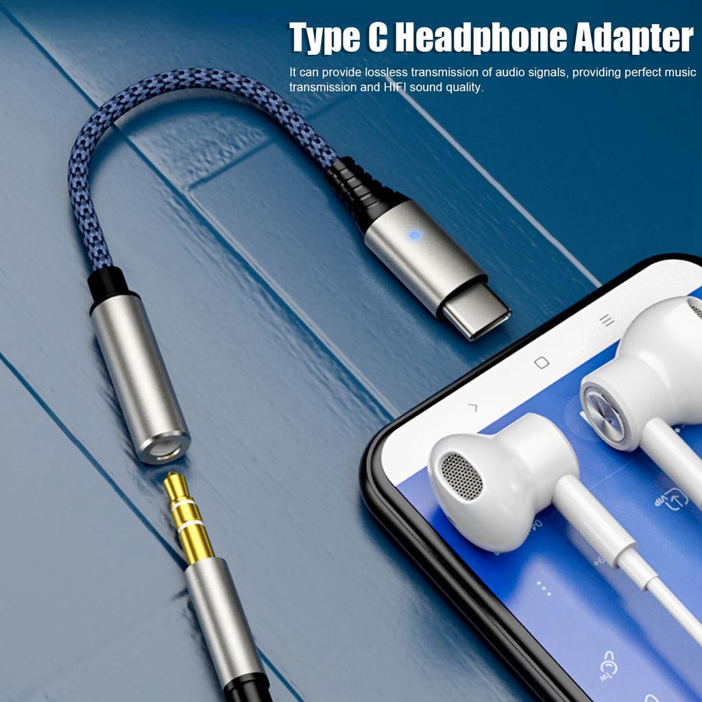 USBC to 3.5mm Female Headphone Adapter Type C Headphone Adapter Nylon Cable(Blue )