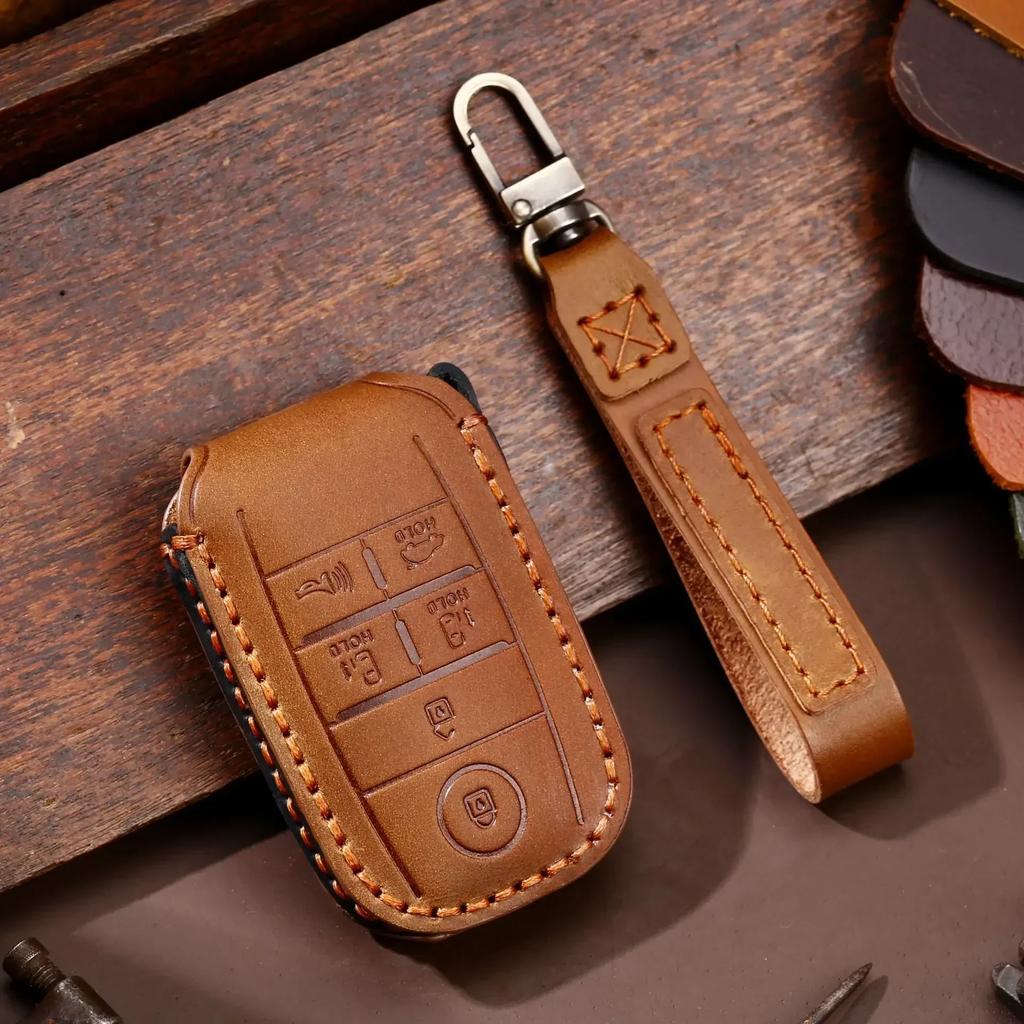 Leather Car Key Case Cover Holder Keychain Shell for Kia 3 4 6 Button Remote Key Fob Protector Holder Bag