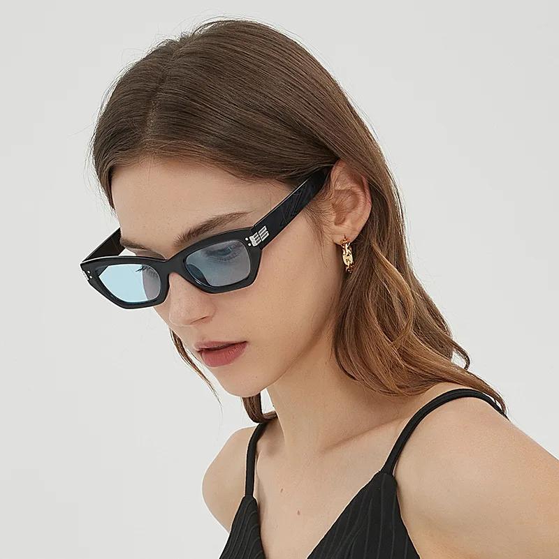 Small Frame Cat Eye Sunglasses Women For Men Luxury Brand Designer Sun Glasses Vintage Punk Rivet Popular Hip Hop Eyeglasses