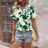 Летняя повседневная свободная рубашка с большим цветочным принтом и V-образным вырезом, рукавом «летучая мышь», топ с коротким рукавом для женщин, футболки для женщин