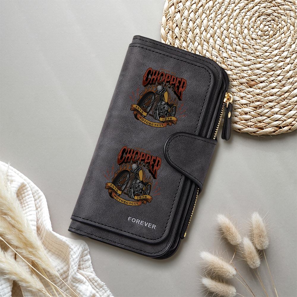 Retro Biker Print Long Wallet