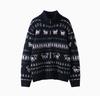 Women's Color Block Cashmere Sweater: Autumn/Winter Jacquard Loop Yarn Half-High Collar Zipper Cardigan