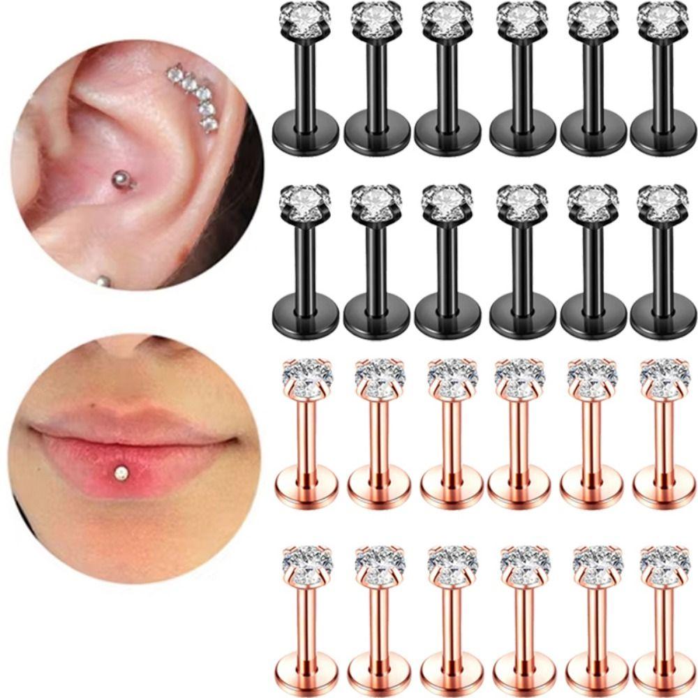 12Pcs Internally Threaded Stainless Steel Ear Studs 12 Pcs Set Lip Labret Conch Piercing
