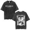 Vintage Washed Anime Death Note Ryuk Yagami Light LLawliet T Shirts Mens Women Cotton Tee Shirt Fashion Short Sleeve Tshirts