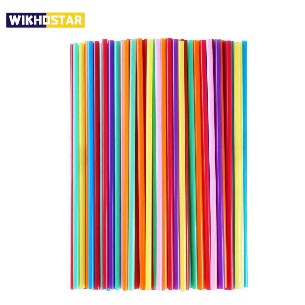 WIKHOSTAR 100 Pcs Colorful Plastic Long Disposable Drinking Straws Eco-Friendly DIsposable Straws