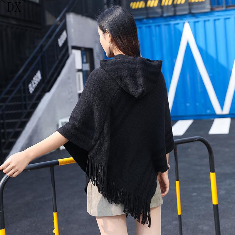 DX~~ осенне-зимний новый вязаный кашемировый плащ из тонкой шерсти, шаль с капюшоном, черно-белая шаль с геометрическим рисунком, соответствующая цвету