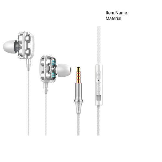 Двойной динамический круг Тяжелый бас Внутриканальные проводные наушники-вкладыши с микрофоном