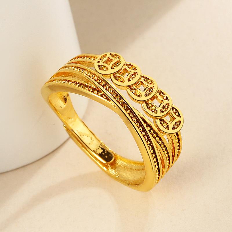 Твист Электрокардиограмма Древнее Кольцо Пять Императоров Деньги Корона Дуодуо Ретро Этнический Стиль Гравировка