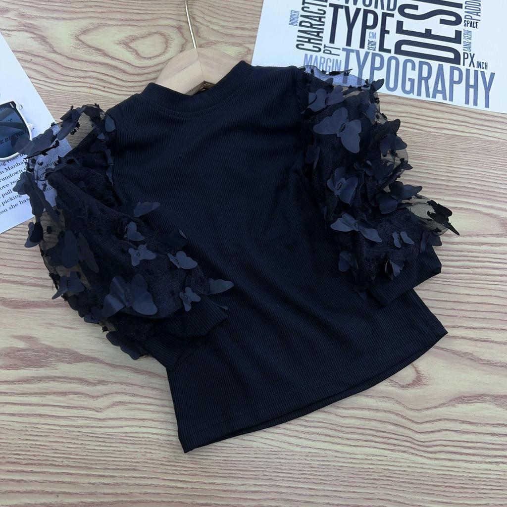 Новый топ с пышными рукавами и длинным рукавом для девочек - Стильная корейская хлопковая футболка для детей