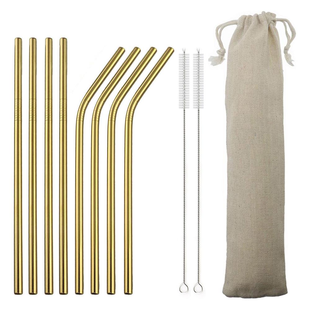 Metal Drinking Straw 304 Stainless Steel Colorful Straws Reusable Bent Straight Straw Set With Cleaner Brush Bar Party Accessory