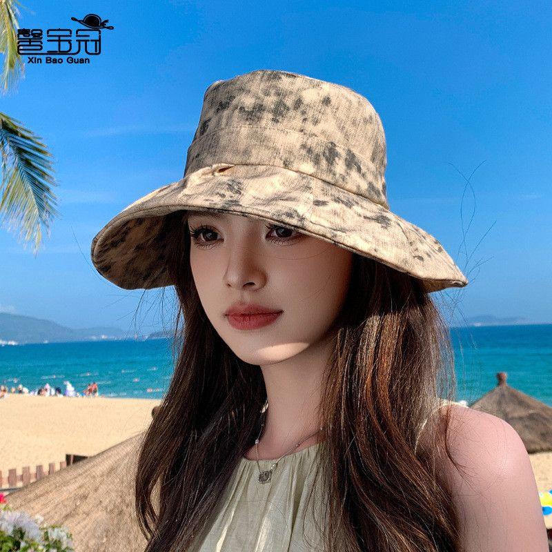 Big Brim Summer New Sunscreen Sun Hat Outdoor Travel Alpine Cap Female K-style Fashion Tie-Dyed Bucket Hat