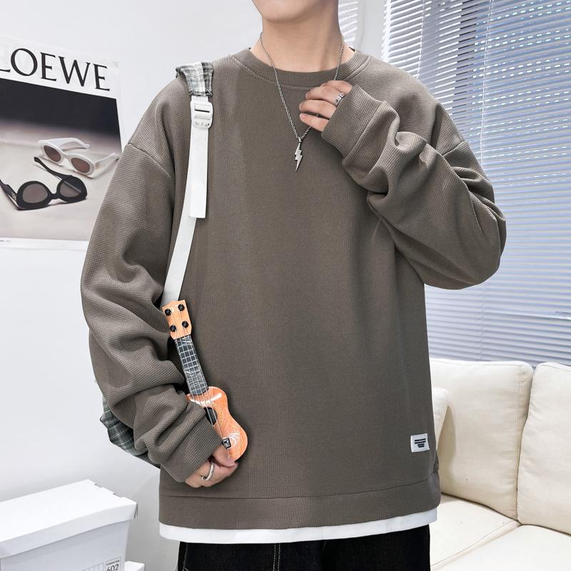Толстовка с круглым вырезом мужская весна и осень модная однотонная корейская свободная повседневная куртка с длинными рукавами пуловер универсальная мужская одежда
