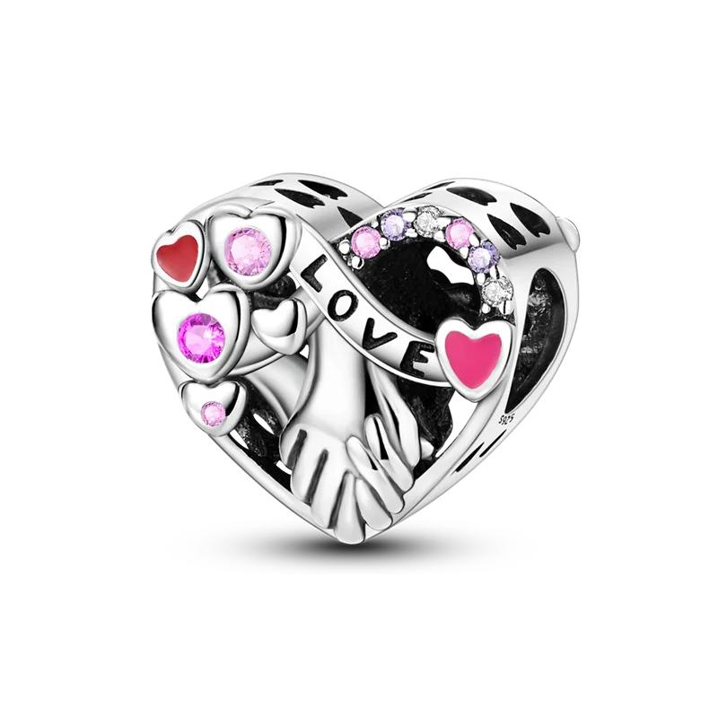 925 Sterling Silver Hand in Hand Retractor Sisters Love Beads Pendants Charms Fit 925 Original DIY Bracelets Jewelry