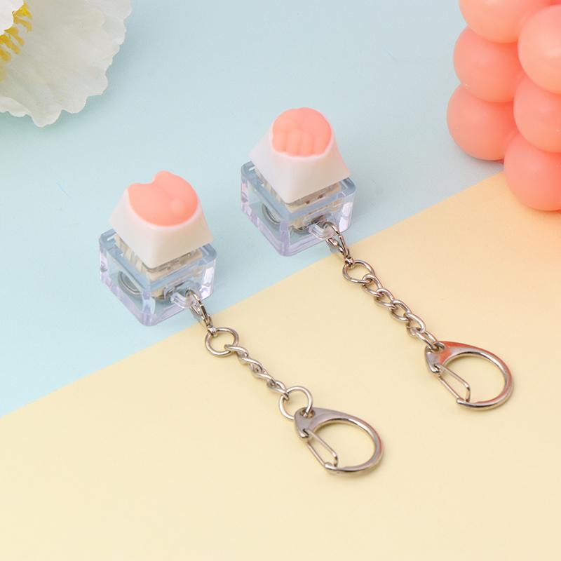 Creative Pink Cat Claw Keycap Mechanical Keyboard Keychain Led Keyboard Keyring Cute Girly Bag Pendant Relief Stress Toys