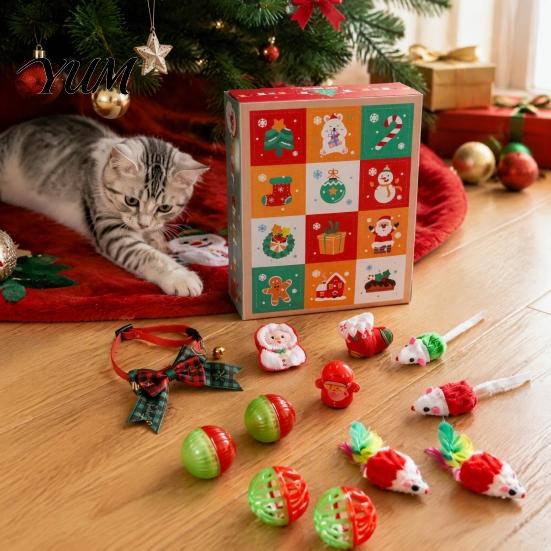 Festive Pet Gift for Cat Lovers Christmas Advent Calendar 2026, 12 Days Toys Set Countdown Cats with Interactive Mice, Balls, Plush Toys, Holiday