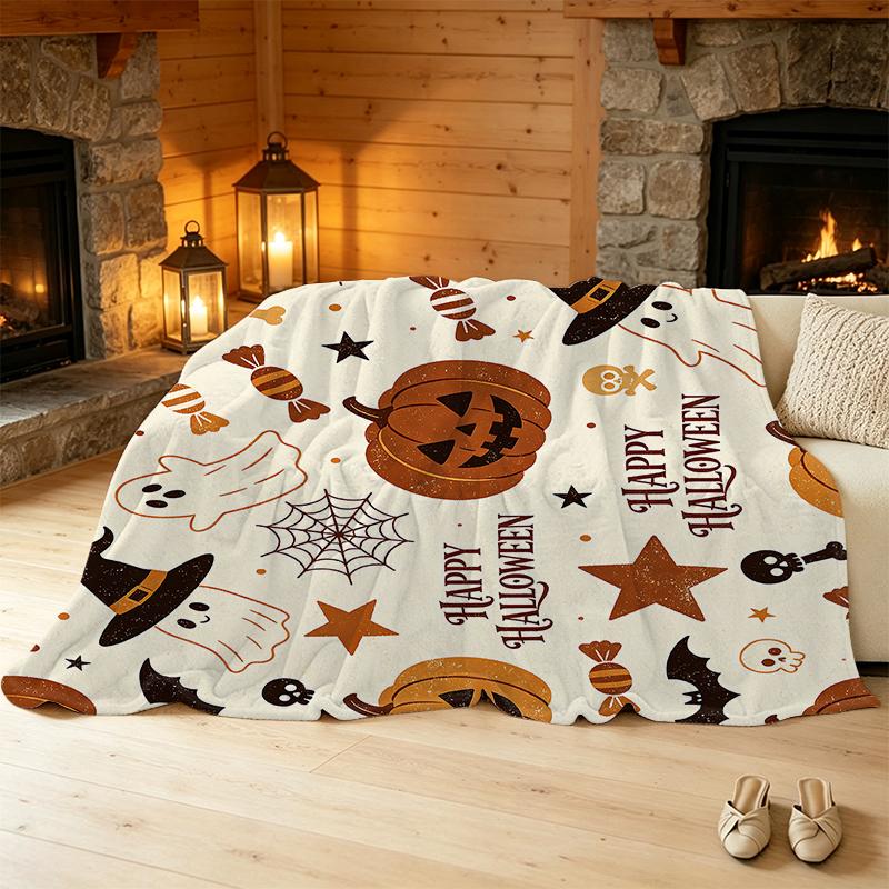 Flannel Fleece Throw Blanket, Soft Warm Machine Washable Halloween & Christmas Home Office Decor, Cozy Holiday Nap Blanket