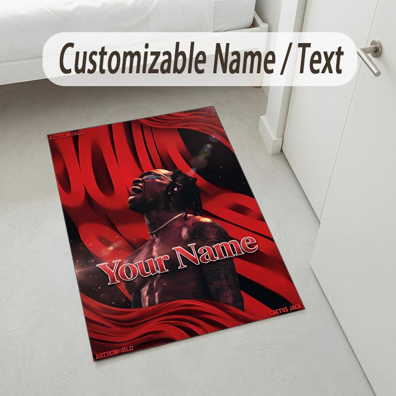 Personalized Crystal Velvet Carpet,Travis Scott Custom Printed Name, Plush Area Rug For Home Indoor Decor