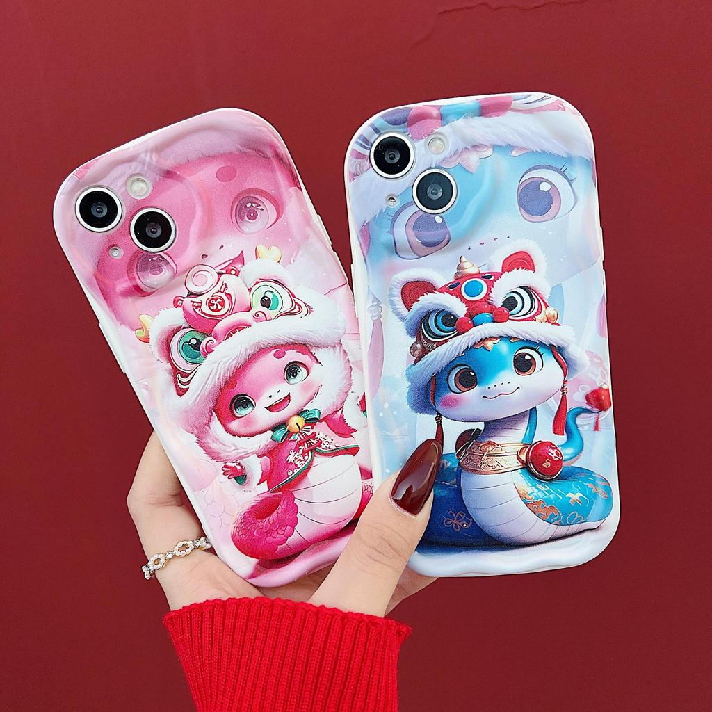 Силиконовый чехол для Xiaomi Redmi Note 14 13 Samsung A56 A26 A36 Oppo A3 A5 Pro Tecno Spark 30C Funda Cartoon Snake New Year Cover Soft TPU Bumper