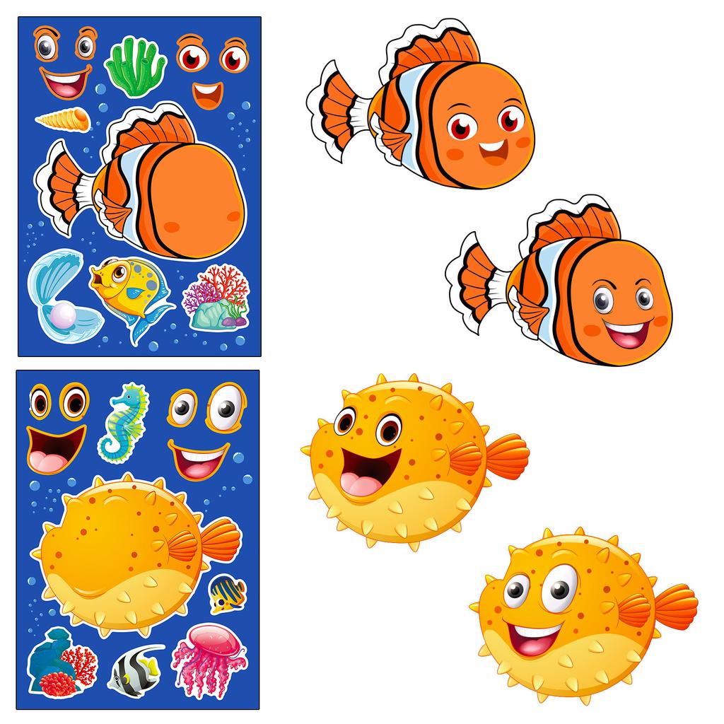 6 Фото/Наклейки-меняющие лица с морскими животными Baotian для новых детских игрушек-пазлов, многоразовые наклейки-пазлы