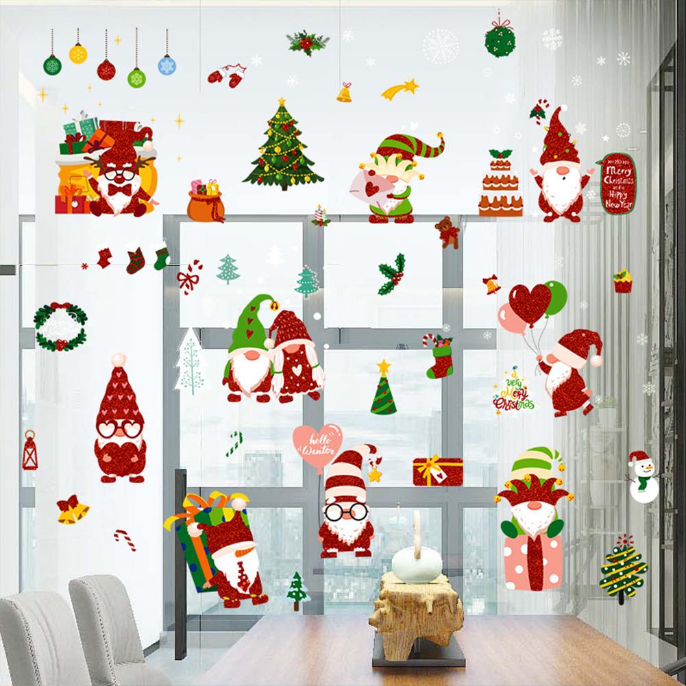 1 Set Of Christmas Dwarf Window Stickers Static Clings For Window Glass Door Decoration Scene Layout