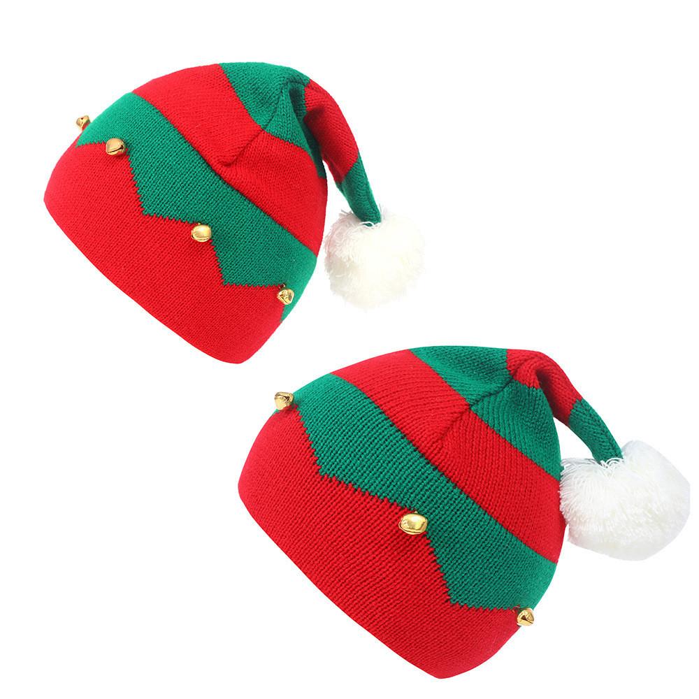 Christmas Adult And Children Striped Knitted Hat With Bell Decoration For Seasonal Gift Giving