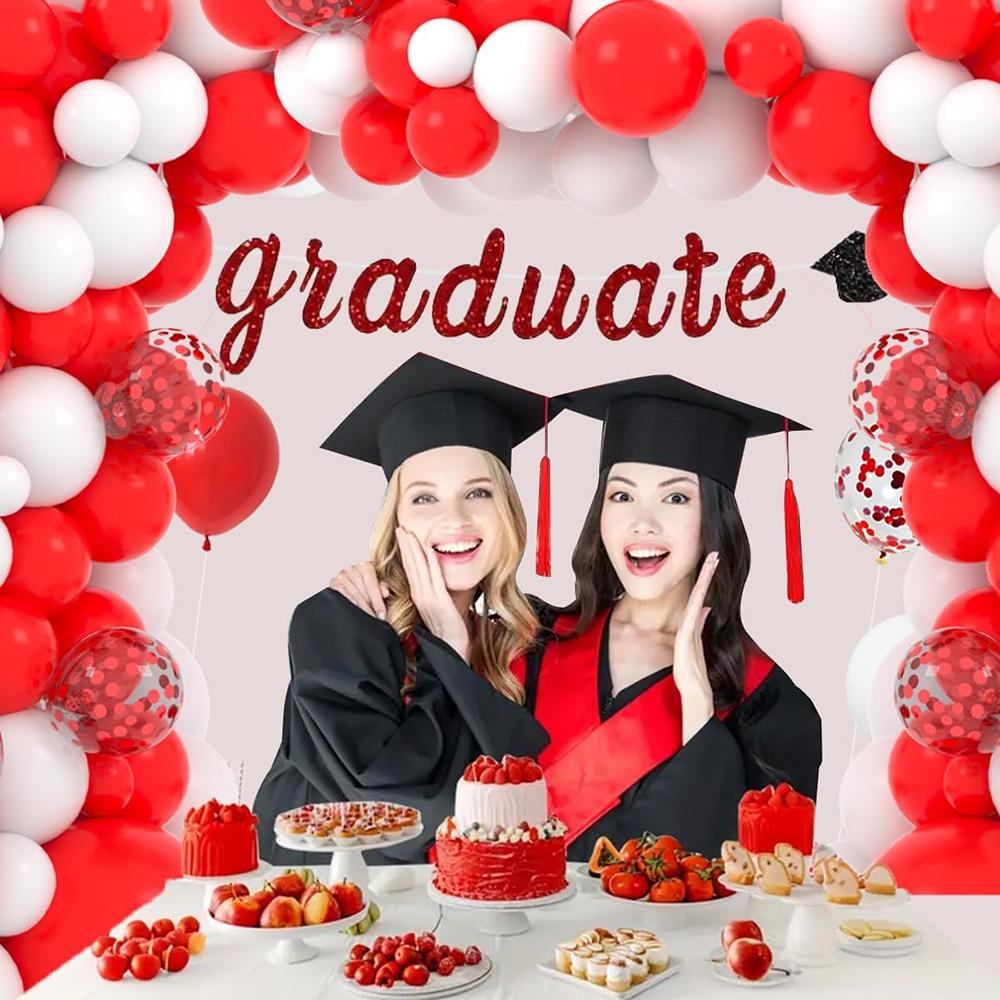 Red White Birthday Party Balloon Arch Red Confetti Balloons Garland Kit Baby Shower Wedding Anniversary Graduation Decoration